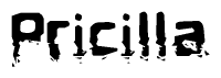 The image contains the word Pricilla in a stylized font with a static looking effect at the bottom of the words