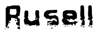 The image contains the word Rusell in a stylized font with a static looking effect at the bottom of the words