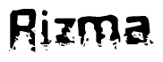 This nametag says Rizma, and has a static looking effect at the bottom of the words. The words are in a stylized font.