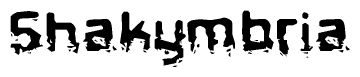 This nametag says Shakymbria, and has a static looking effect at the bottom of the words. The words are in a stylized font.