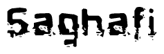 This nametag says Saghafi, and has a static looking effect at the bottom of the words. The words are in a stylized font.