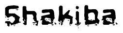 This nametag says Shakiba, and has a static looking effect at the bottom of the words. The words are in a stylized font.