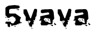 This nametag says Svava, and has a static looking effect at the bottom of the words. The words are in a stylized font.