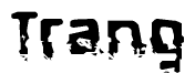 This nametag says Trang, and has a static looking effect at the bottom of the words. The words are in a stylized font.