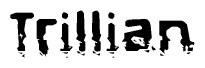 This nametag says Trillian, and has a static looking effect at the bottom of the words. The words are in a stylized font.