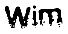 This nametag says Wim, and has a static looking effect at the bottom of the words. The words are in a stylized font.