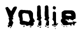 This nametag says Yollie, and has a static looking effect at the bottom of the words. The words are in a stylized font.