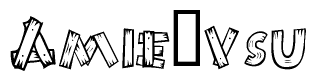 The image contains the name Amie vsu written in a decorative, stylized font with a hand-drawn appearance. The lines are made up of what appears to be planks of wood, which are nailed together