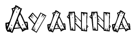 The image contains the name Ayanna written in a decorative, stylized font with a hand-drawn appearance. The lines are made up of what appears to be planks of wood, which are nailed together