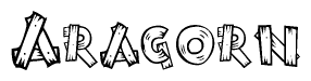 The image contains the name Aragorn written in a decorative, stylized font with a hand-drawn appearance. The lines are made up of what appears to be planks of wood, which are nailed together