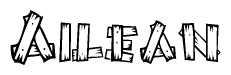 The image contains the name Ailean written in a decorative, stylized font with a hand-drawn appearance. The lines are made up of what appears to be planks of wood, which are nailed together