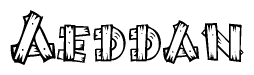 The clipart image shows the name Aeddan stylized to look like it is constructed out of separate wooden planks or boards, with each letter having wood grain and plank-like details.