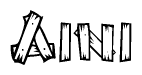 The image contains the name Aini written in a decorative, stylized font with a hand-drawn appearance. The lines are made up of what appears to be planks of wood, which are nailed together