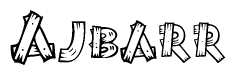The clipart image shows the name Ajbarr stylized to look as if it has been constructed out of wooden planks or logs. Each letter is designed to resemble pieces of wood.