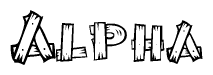 The clipart image shows the name Alpha stylized to look as if it has been constructed out of wooden planks or logs. Each letter is designed to resemble pieces of wood.