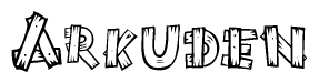 The image contains the name Arkuden written in a decorative, stylized font with a hand-drawn appearance. The lines are made up of what appears to be planks of wood, which are nailed together