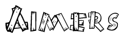 The clipart image shows the name Aimers stylized to look like it is constructed out of separate wooden planks or boards, with each letter having wood grain and plank-like details.
