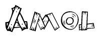 The image contains the name Amol written in a decorative, stylized font with a hand-drawn appearance. The lines are made up of what appears to be planks of wood, which are nailed together