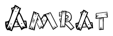 The image contains the name Amrat written in a decorative, stylized font with a hand-drawn appearance. The lines are made up of what appears to be planks of wood, which are nailed together