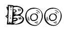 The clipart image shows the name Boo stylized to look as if it has been constructed out of wooden planks or logs. Each letter is designed to resemble pieces of wood.