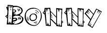The clipart image shows the name Bonny stylized to look like it is constructed out of separate wooden planks or boards, with each letter having wood grain and plank-like details.