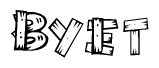 The image contains the name Byet written in a decorative, stylized font with a hand-drawn appearance. The lines are made up of what appears to be planks of wood, which are nailed together