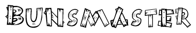 The image contains the name Bunsmaster written in a decorative, stylized font with a hand-drawn appearance. The lines are made up of what appears to be planks of wood, which are nailed together