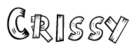 The clipart image shows the name Crissy stylized to look like it is constructed out of separate wooden planks or boards, with each letter having wood grain and plank-like details.