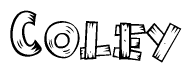 The image contains the name Coley written in a decorative, stylized font with a hand-drawn appearance. The lines are made up of what appears to be planks of wood, which are nailed together