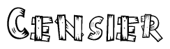 The image contains the name Censier written in a decorative, stylized font with a hand-drawn appearance. The lines are made up of what appears to be planks of wood, which are nailed together