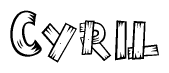 The clipart image shows the name Cyril stylized to look as if it has been constructed out of wooden planks or logs. Each letter is designed to resemble pieces of wood.