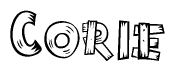 The clipart image shows the name Corie stylized to look like it is constructed out of separate wooden planks or boards, with each letter having wood grain and plank-like details.