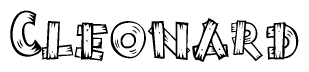 The image contains the name Cleonard written in a decorative, stylized font with a hand-drawn appearance. The lines are made up of what appears to be planks of wood, which are nailed together