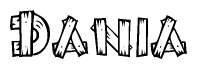 The image contains the name Dania written in a decorative, stylized font with a hand-drawn appearance. The lines are made up of what appears to be planks of wood, which are nailed together