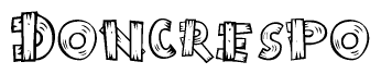 The clipart image shows the name Doncrespo stylized to look as if it has been constructed out of wooden planks or logs. Each letter is designed to resemble pieces of wood.