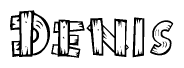 The clipart image shows the name Denis stylized to look like it is constructed out of separate wooden planks or boards, with each letter having wood grain and plank-like details.
