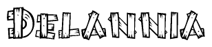 The clipart image shows the name Delannia stylized to look as if it has been constructed out of wooden planks or logs. Each letter is designed to resemble pieces of wood.