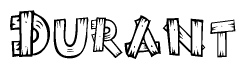 The clipart image shows the name Durant stylized to look as if it has been constructed out of wooden planks or logs. Each letter is designed to resemble pieces of wood.