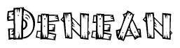 The image contains the name Denean written in a decorative, stylized font with a hand-drawn appearance. The lines are made up of what appears to be planks of wood, which are nailed together