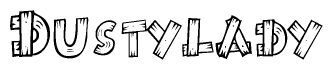 The clipart image shows the name Dustylady stylized to look as if it has been constructed out of wooden planks or logs. Each letter is designed to resemble pieces of wood.