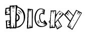 The image contains the name Dicky written in a decorative, stylized font with a hand-drawn appearance. The lines are made up of what appears to be planks of wood, which are nailed together