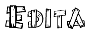 The clipart image shows the name Edita stylized to look as if it has been constructed out of wooden planks or logs. Each letter is designed to resemble pieces of wood.