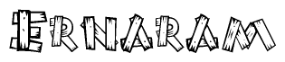 The image contains the name Ernaram written in a decorative, stylized font with a hand-drawn appearance. The lines are made up of what appears to be planks of wood, which are nailed together