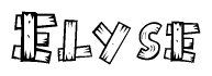 The image contains the name Elyse written in a decorative, stylized font with a hand-drawn appearance. The lines are made up of what appears to be planks of wood, which are nailed together