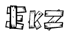 The clipart image shows the name Ekz stylized to look as if it has been constructed out of wooden planks or logs. Each letter is designed to resemble pieces of wood.