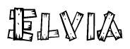 The clipart image shows the name Elvia stylized to look like it is constructed out of separate wooden planks or boards, with each letter having wood grain and plank-like details.
