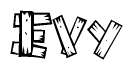 The clipart image shows the name Evy stylized to look as if it has been constructed out of wooden planks or logs. Each letter is designed to resemble pieces of wood.