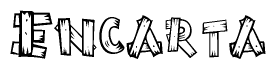 The clipart image shows the name Encarta stylized to look like it is constructed out of separate wooden planks or boards, with each letter having wood grain and plank-like details.