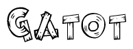 The clipart image shows the name Gatot stylized to look like it is constructed out of separate wooden planks or boards, with each letter having wood grain and plank-like details.
