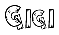 The image contains the name Gigi written in a decorative, stylized font with a hand-drawn appearance. The lines are made up of what appears to be planks of wood, which are nailed together